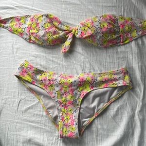 Neon Floral Strapless Bikini